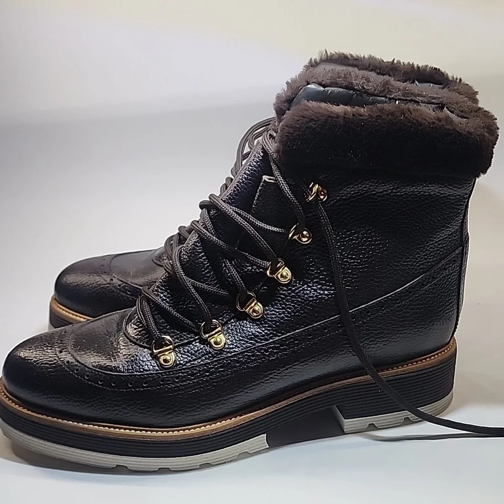 Valentina Leather Winter Boots Faux Fur Lined Lug Sole